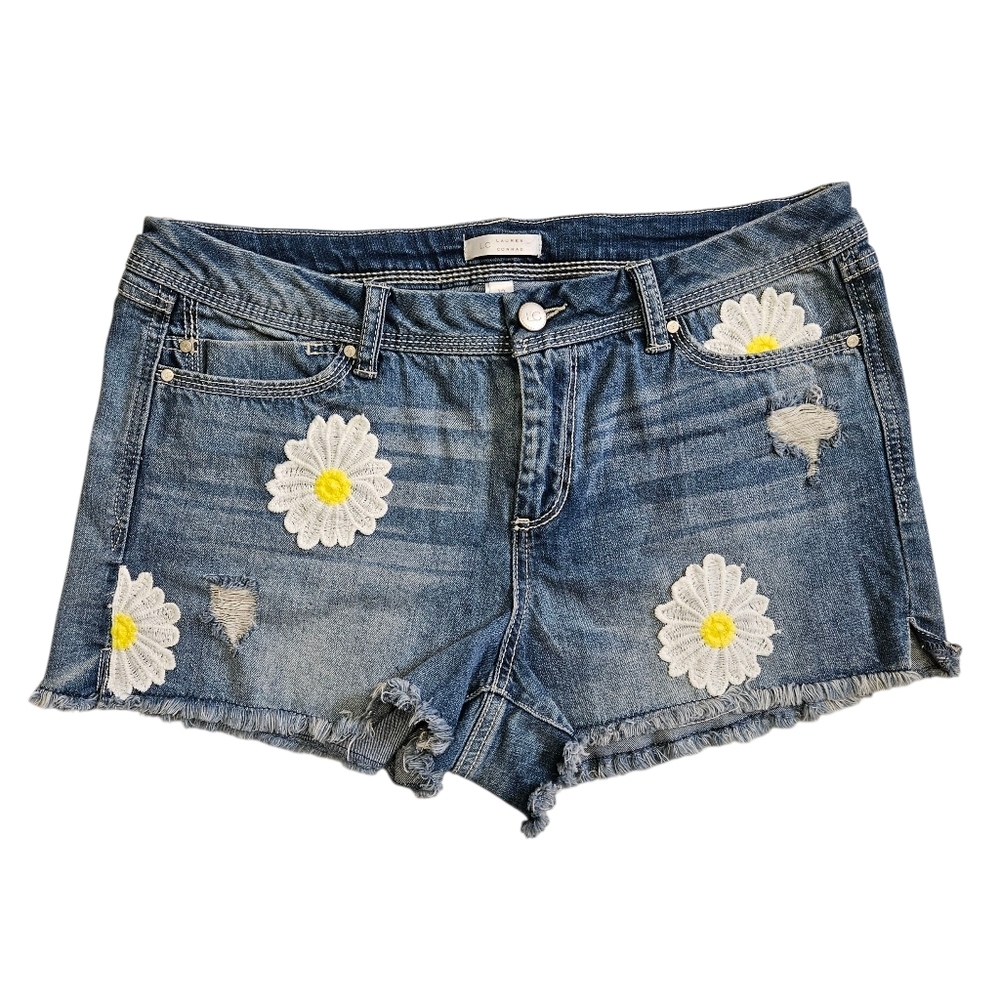 LC Lauren Conrad Embroidered Daisy Distressed Cut Off Shorts Sz 8